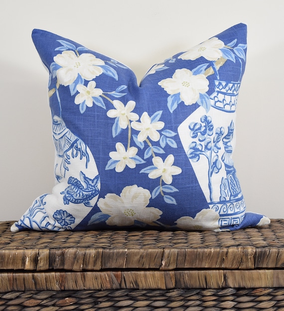 Blue Pagoda Chinoiserie Pillow Porcelain Blue Asian Lantern Cushion Blossom White Blue Accent Throw Koi Fish Butterfly Chinoiserie Chic Etsy Canada
