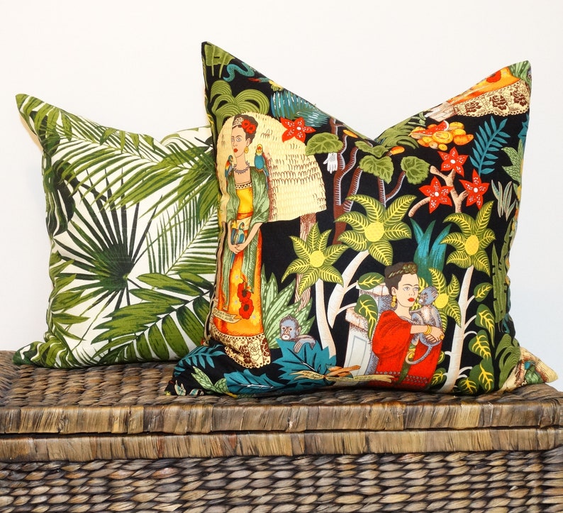 couverture tropicale d'oreiller de jardin mexicain coussin traditionnel noir et vert jettent les tropiques verts feuillus de boho image 4