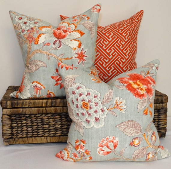 Asian floral Cushion spa blue Japanese Spa Blue Floral Pillow Covers, Throw
