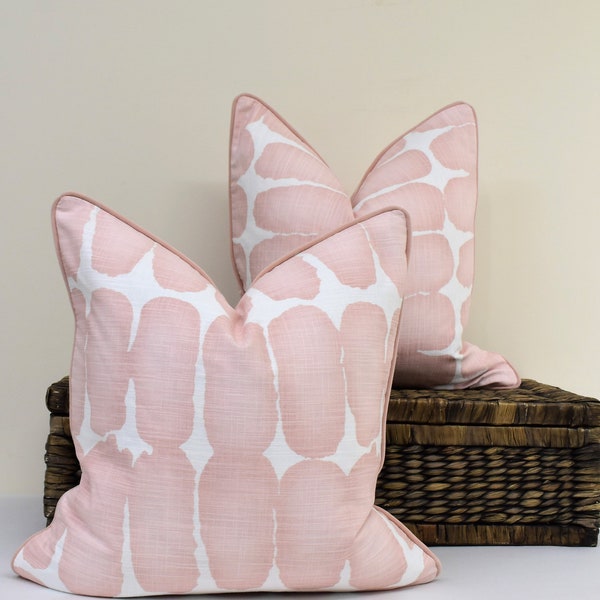 Chinoiserie Chic Blush pink and white geometric pillows pastel color cushion covers