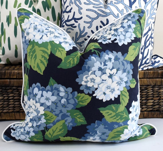 Blue Green Modern Floral Throw Pillow Cover