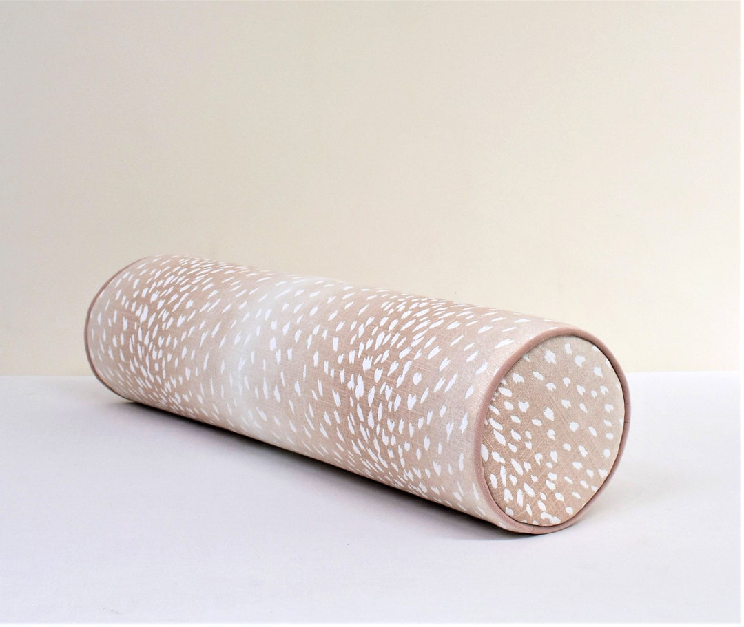 Blush Bolster Blush Chinoiserie Antelope Round Bolster Cover Pink and White Animal Print Fawn