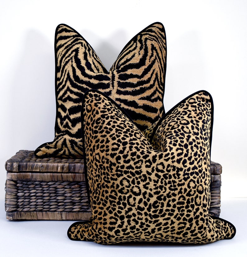 Black and Gold Leopard Cushion Covers Chenille Leopard Animal Etsy
