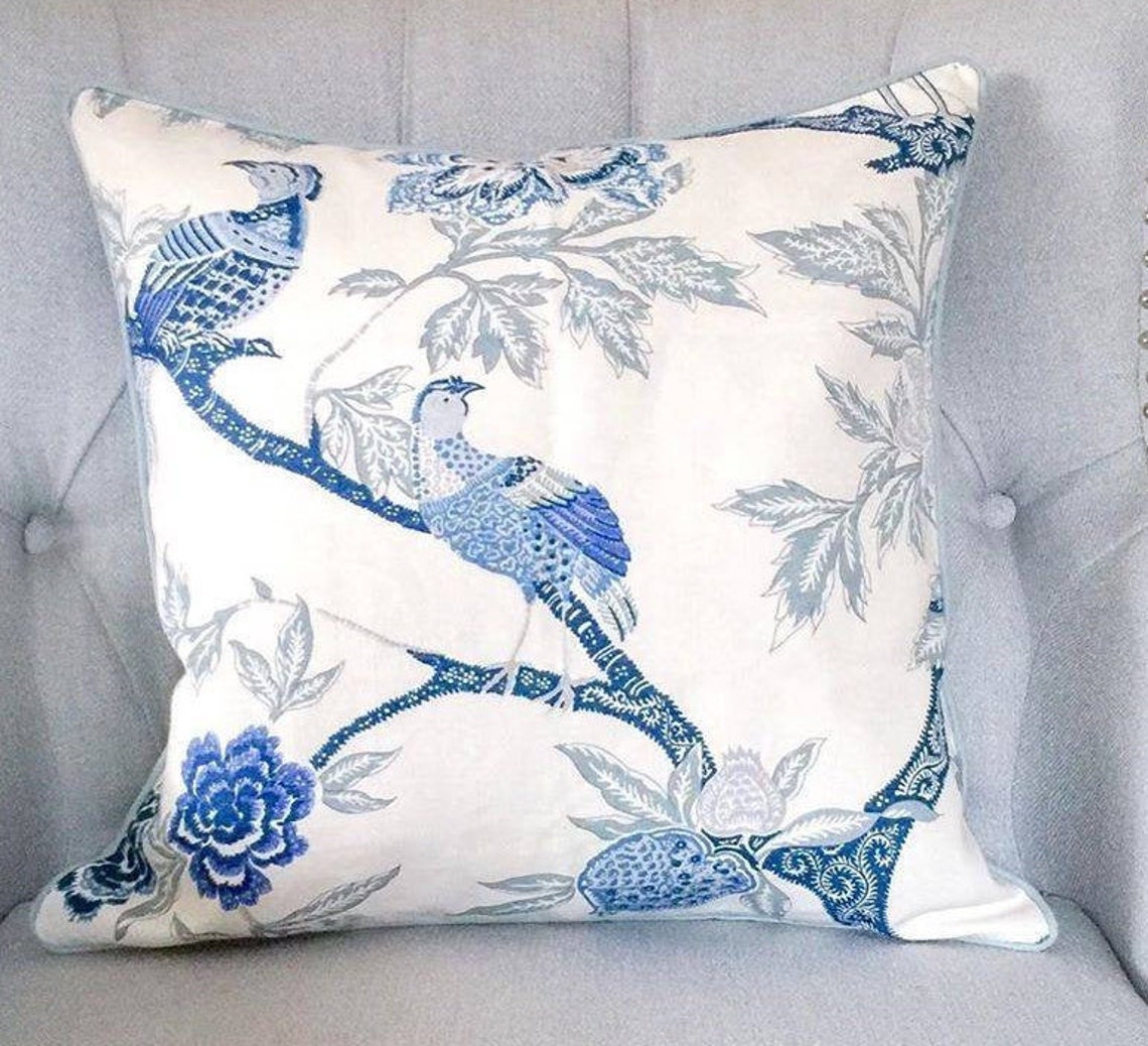 Blue Chinoiserie Pillow Cover Blue and Cream Hamptons Cushion Etsy