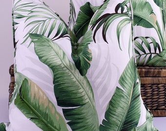 Housse de coussin d'intérieur et d'extérieur, palmier vert, vert, gris, feuille de palmier tropicale