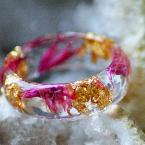 REAL FLOWER RING- Transparent Resin Jewelry With Real Plants