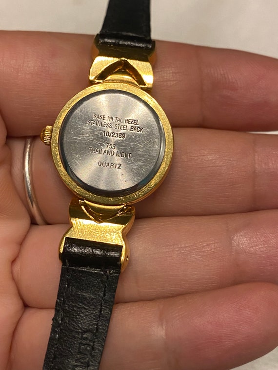 Vintage Anne Klein II Ladies Watch Black Leather Band Black