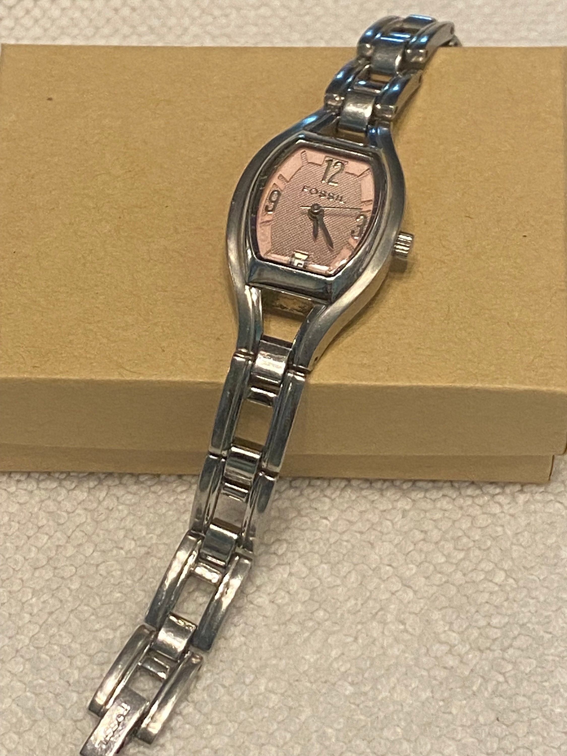 Vintage Fossil Watch with Pink face SOLD) FOSSIL ES-9877 Pink Dial Silver Watch Diameter frame  main image 4
