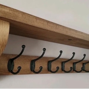 Rustic Coat Rack with Shelf, Handmade Wooden Wall Mounted Coat Hooks, Farmhouse Entryway Shelf, Hallway Storage, Solid Wood image 3