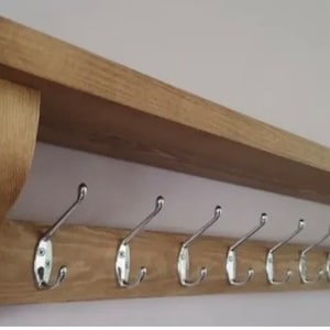 Rustic Coat Rack with Shelf, Handmade Wooden Wall Mounted Coat Hooks, Farmhouse Entryway Shelf, Hallway Storage, Solid Wood image 11