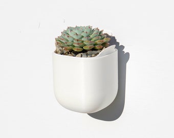 Self Watering Floating Wall Planter with Drainage - Matte White Finish