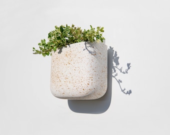 Self Watering Floating Wall Planter with Drainage - Speckled Earthware Finish