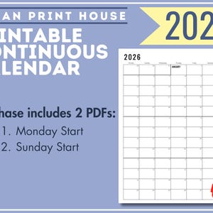 Calendário imprimível de 2026: Planejador contínuo minimalista moderno (PDF) imagem 4
