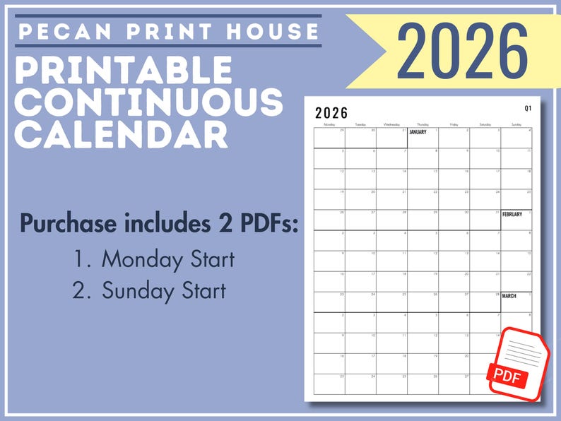 Calendário imprimível de 2026: Planejador contínuo minimalista moderno (PDF) imagem 4
