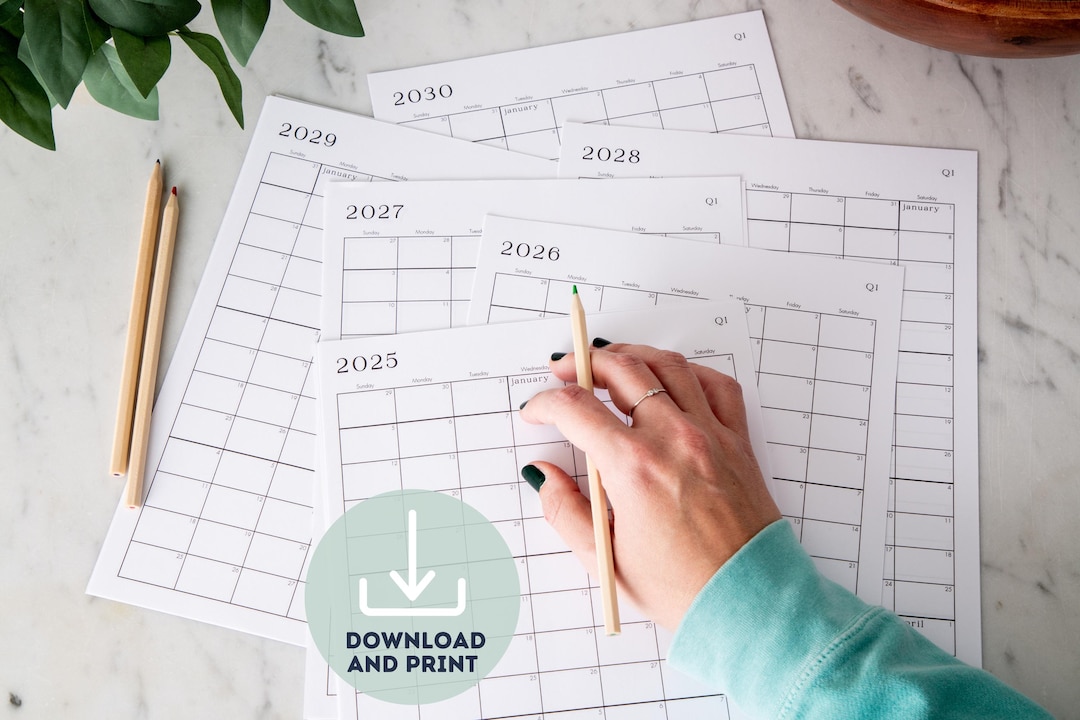 2025-2030 Printable Continuous Calendars. 6 YEARS! Sunday and Monday ...