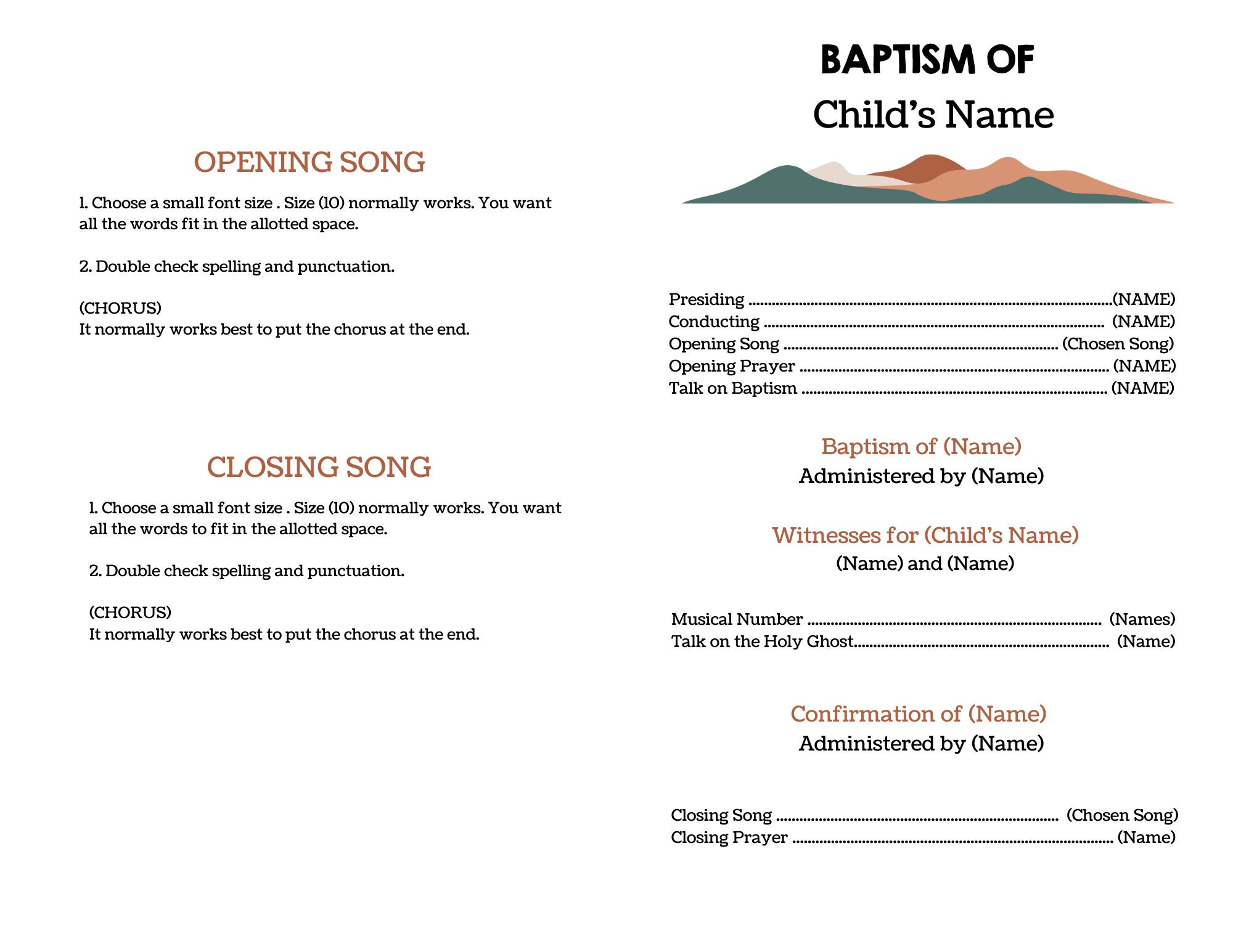 Baptism Program Template Latter Day Saint - Etsy