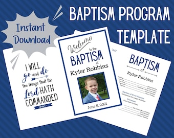 Boy LDS Baptism Program Template - Customizable Canva Design (Instant Download)