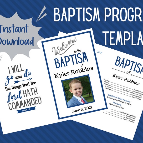 Baptism Program Template - Latter Day Saint Boy Baptism - Customizable Template - Instant Download - Edit in Canva - Boy LDS Baptism Program