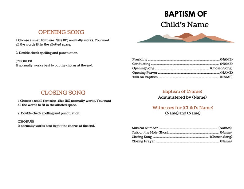 Simple Baptism Program Baptism Program Template Latter Day Saint - Etsy