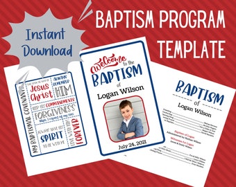 Modello per programma di battesimo - Battesimo di un ragazzo dei Santi degli Ultimi Giorni - Modello personalizzabile - Download istantaneo - Modifica in Canva - Programma di battesimo della Chiesa per ragazzi