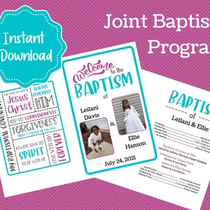 Joint Girl Baptism Program - Latter Day Saint Baptism - Customizable Template - Instant Download - Edit in Canva - LDS Baptism Program