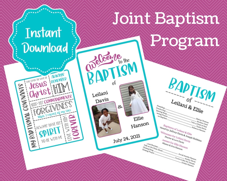Joint Girl Baptism Program Latter Day Saint Baptism Customizable