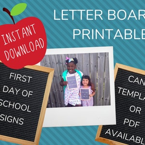 Primer y último día de clases - Imprimibles de TABLERO DE CARTAS - Plantilla PDF o Canva - Prefabricado o personalizable - Diseño simple. Señal de última hora.