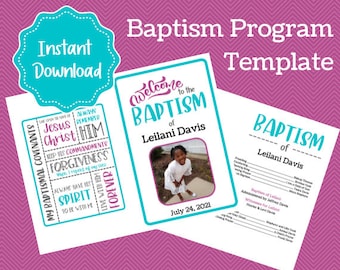 LDS Baptism Program Template – Girl, Editable in Canva (Instant Download)