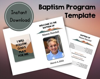 Baptism Program Template - Latter Day Saint Baptism-Customizable Template-Edit in Canva- Instant Download-Neutral-Mountains-LDS BOY
