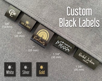 1000 op maat gemaakte zwarte satijnen tags, aangepaste logo-zwarte labels, kledingmerktags