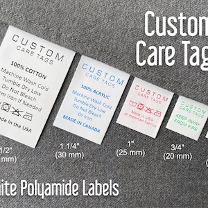 Custom Care Labels, Polyamide Washing Care Tags, Hanging White Sewing Labels image 1