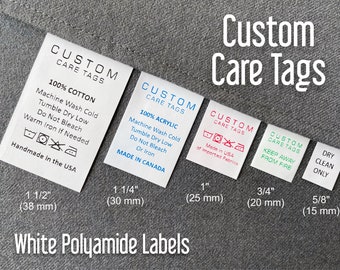 Custom Care Labels, Polyamide Washing Care Tags, Hanging White Sewing Labels