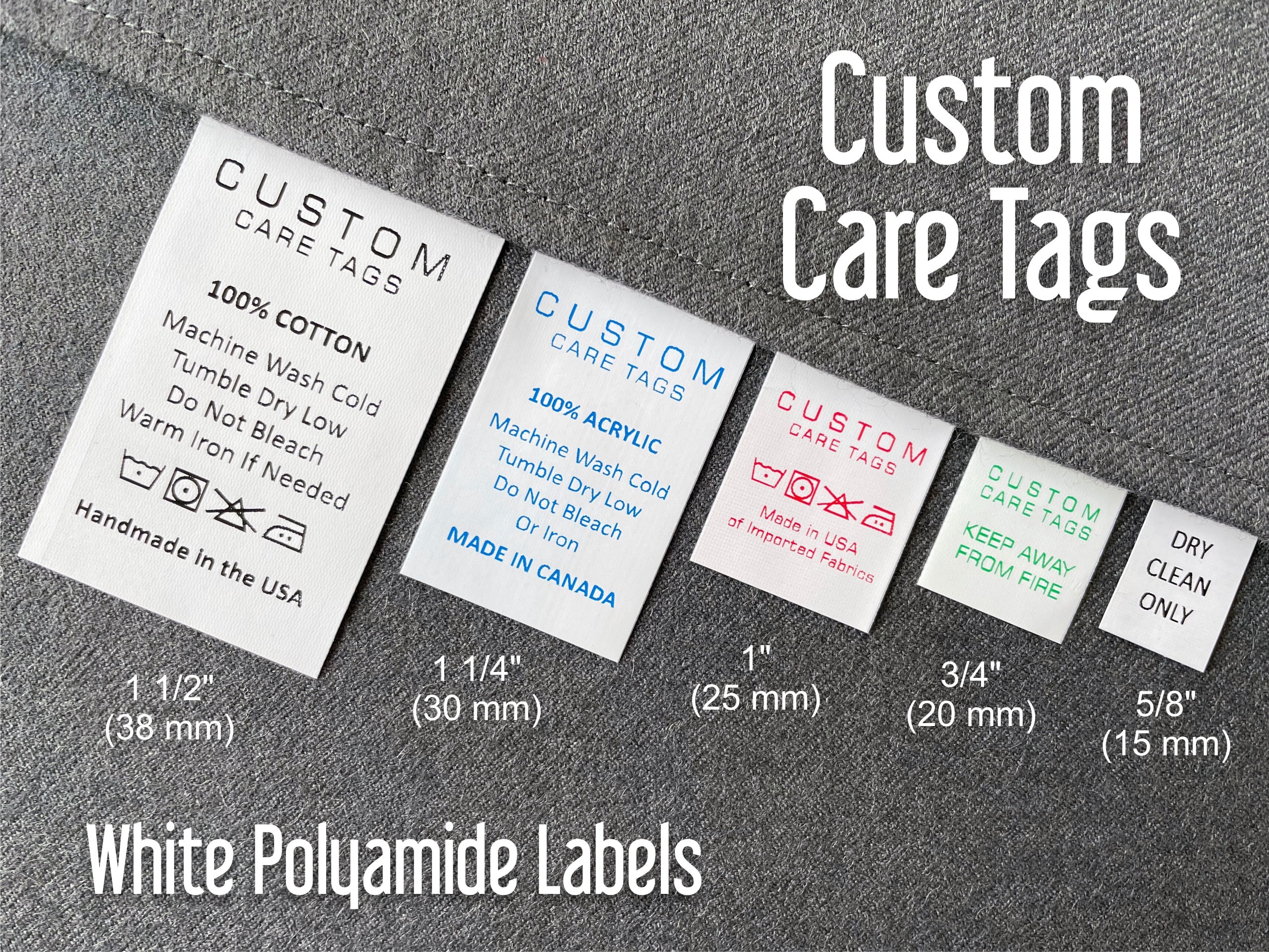 Custom clothing labels, garment labels, personalized labels, care labels,  labels for knitted products, custom label tags, set of 25