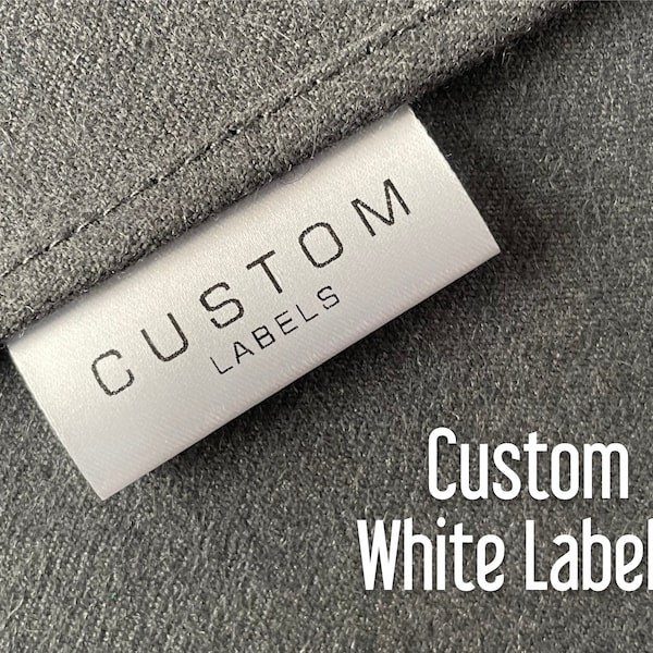 100 Custom Clothing Labels, White Satin Sewing Labels, Fold Over Fabric Tags, Garment Logo Labels