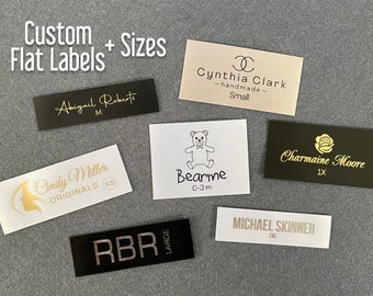 Custom Logo (Text) and Mixed Sizes (XS, S, M, L, etc.) Sew on Satin Labels