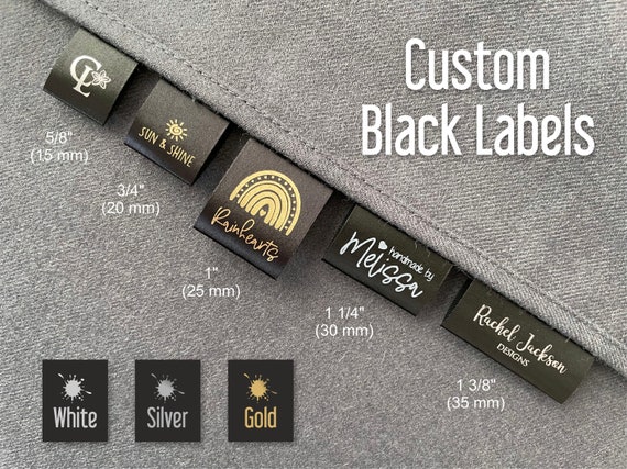 Custom Black Labels Ink White Gold or Silver Fold Over Satin
