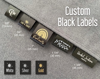 200 Black Product Labels, Center Fold Labels, Satin Garment Tags, Fold Over Custom Clothing Labels, Logo Tags