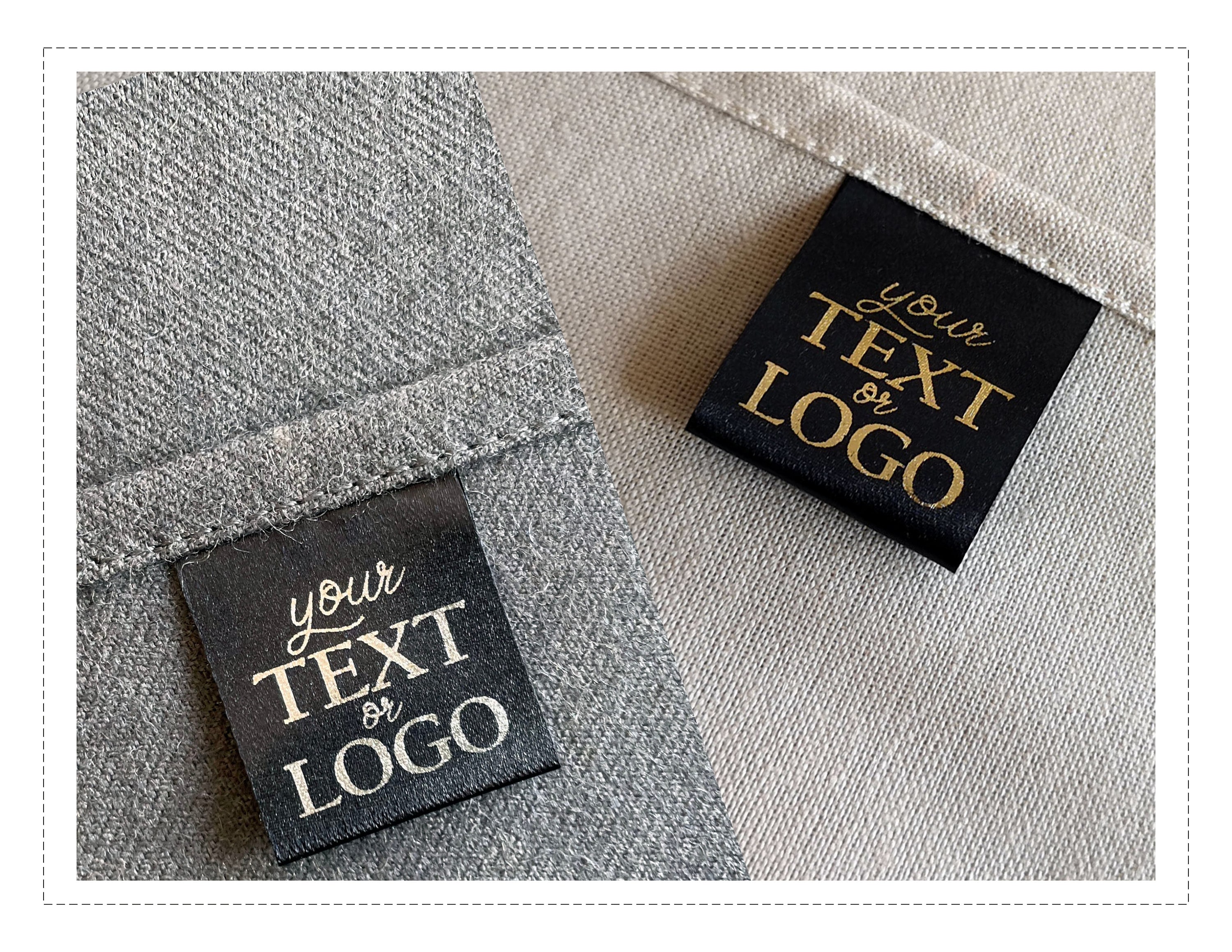 Custom White Labels, Ink: Black, Red, Blue, Green, Gold or Silver, Fold  Over Satin Brand Tags 