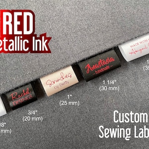 Satin Sewing Labels Printed in Metallic Red Ink