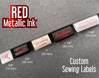 Satin Sewing Labels Printed in Metallic Red Ink