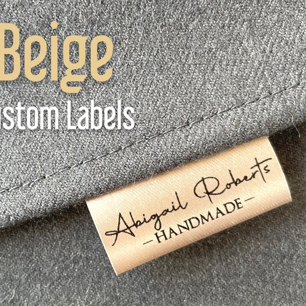 Beige Logo Labels, Custom Beige Satin Sewing Craft Show Tags