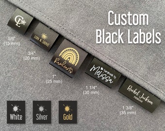 500 Custom Hem Tags, Black Center Fold Labels, Black Satin Garment Tags, Custom Logo Clothing Labels, Sew In Tags