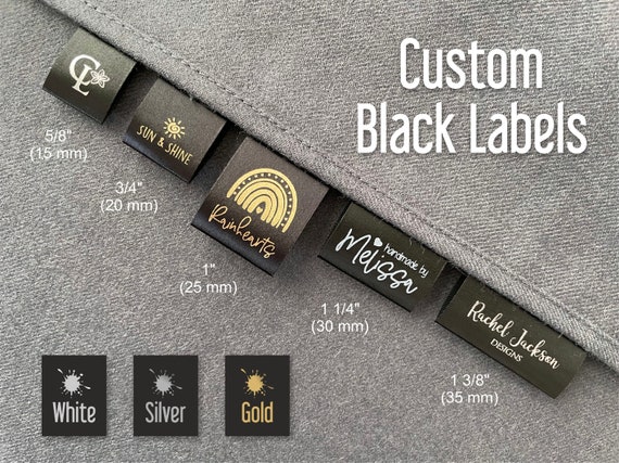 250 Black Clothing Labels, Custom Satin Tags for Clothes