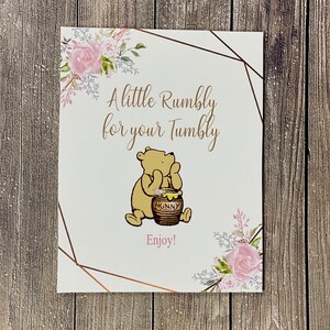 10 inches tall by 8 inches wide vintage  Winnie the Pooh party &quot;Rumbly in your Tumbly?&quot; Sign for your food/desert table