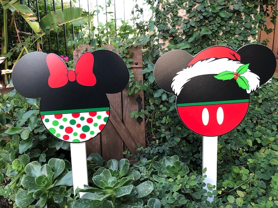Christmas Yard Decorations Disney Inspired Minnie And Mickey Etsy