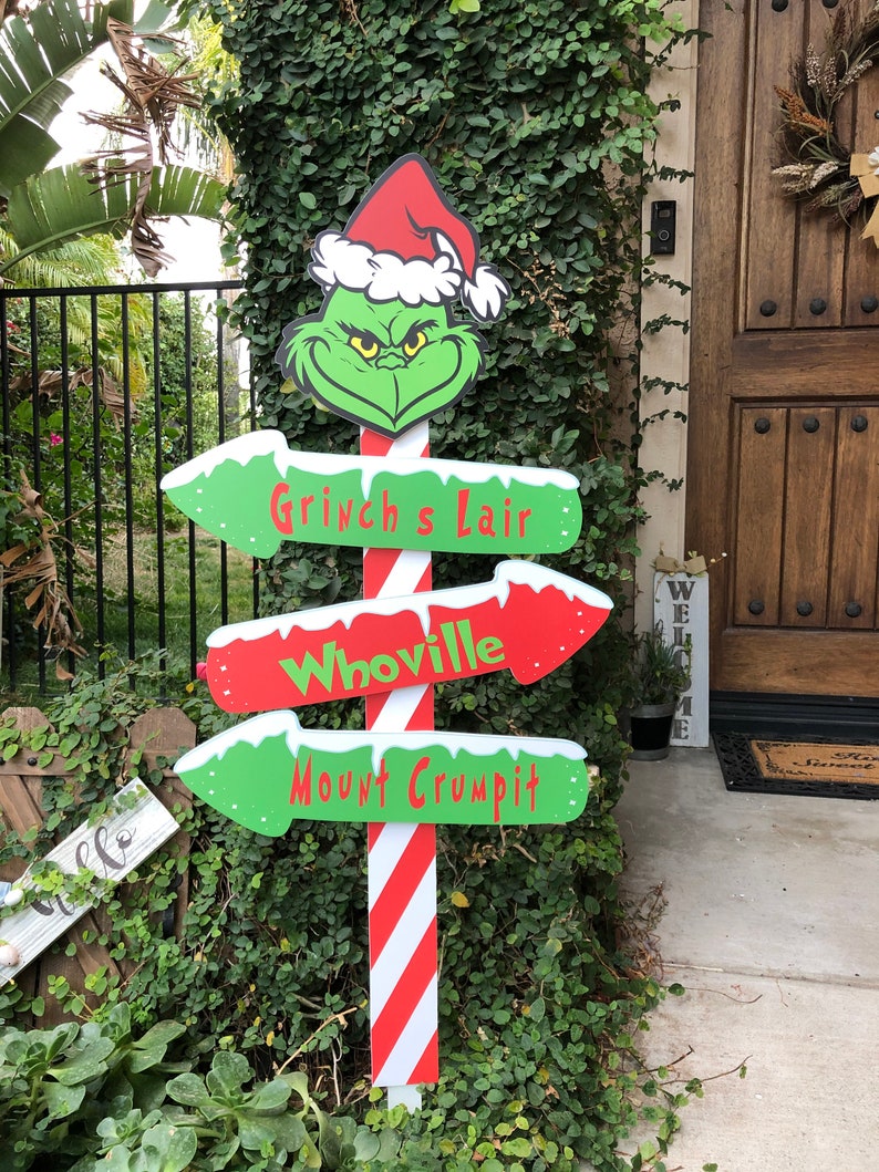 Christmas yard decorations grinch direction yard cutout sign | Etsy