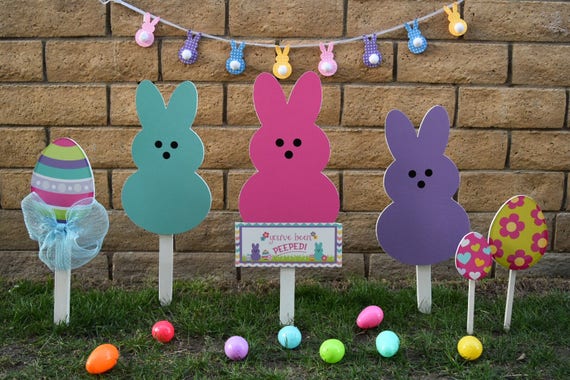 Peep Easter Bunny Yard Signs Welcome Sign Happy Easter Etsy