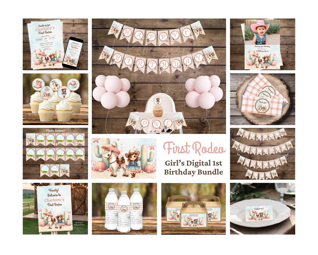 First Rodeo Girl’s Birthday Party Bundle for Any Age. Editable Digital ...