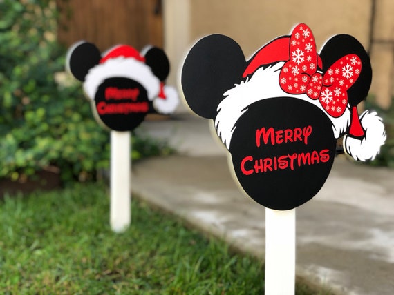 Minnie And Mickey Santa Merry Christmas Yard Decoration Etsy