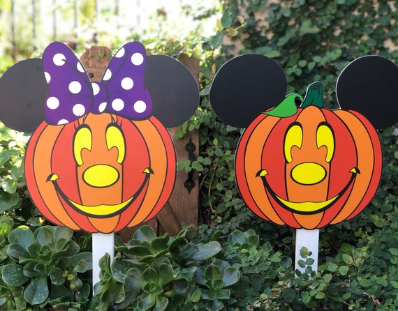 Halloween Disney Minnie And Mickey Pumpkin Outside Yard Etsy
